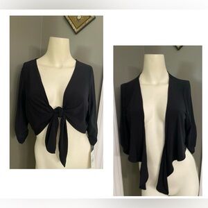 Perceptions New York Women's M Black Bolero Cropped Jacket Ruched Half Sleeve